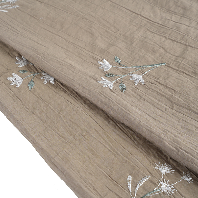 Peach Seed Orchid Embroidery Blossom Wrinkle Fabric