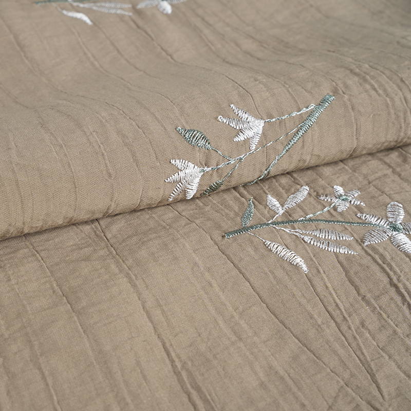 Peach Seed Orchid Embroidery Blossom Wrinkle Fabric