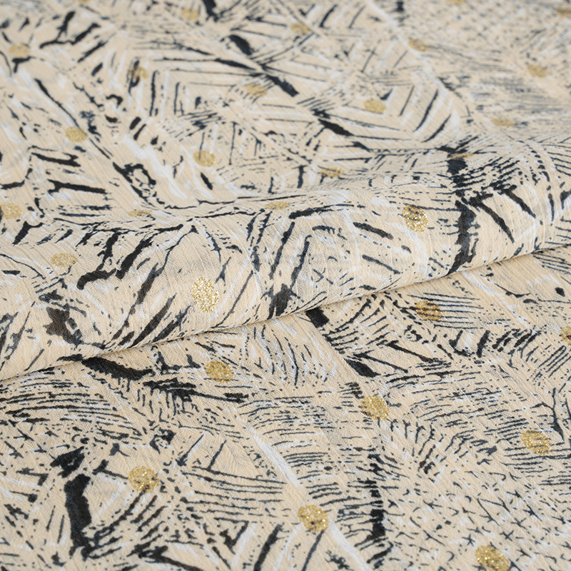 75D Chiffon Crepe Irregular Messy Gold Spun Print na Tela