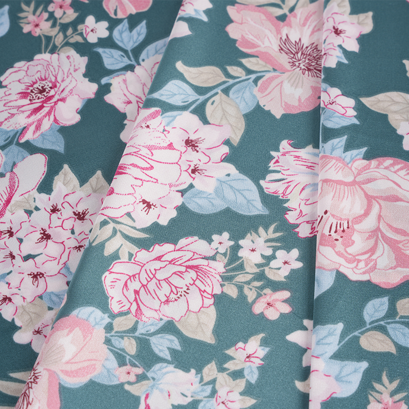50d Stretch Satin Peony Flower Print na Tela