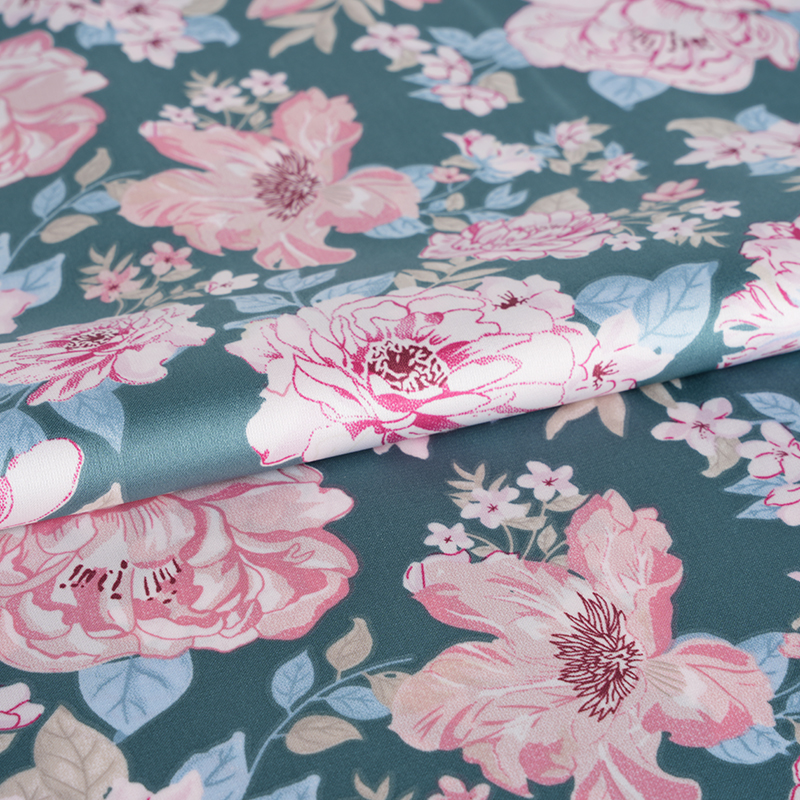 50d Stretch Satin Peony Flower Print na Tela